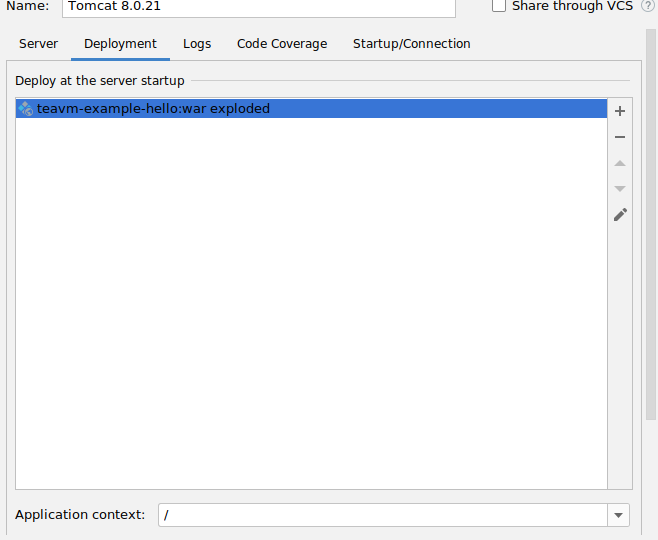 Tomcat run configuration - Deployment tab
